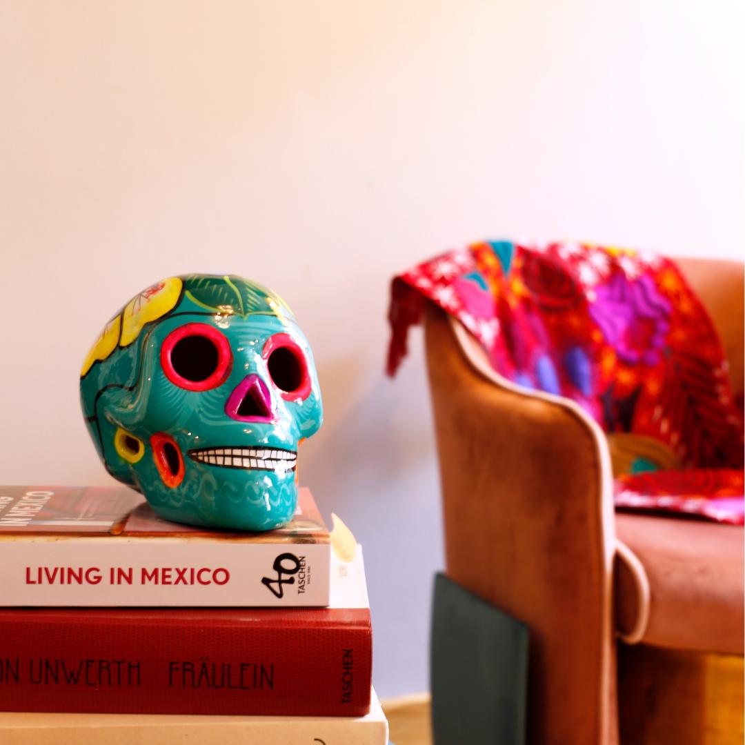 Ceramic Skull Hibiscus