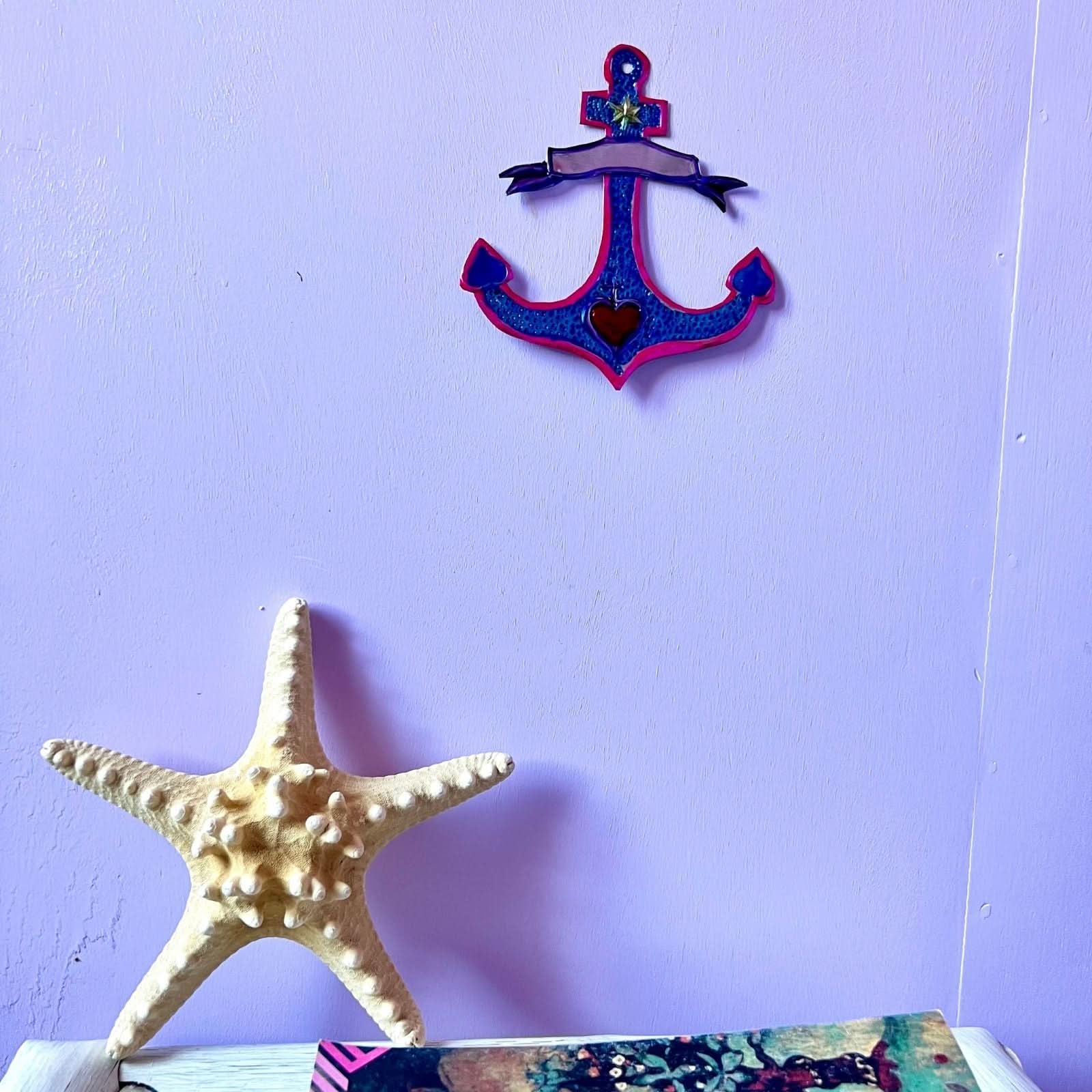 Decorazione da muro ancora con Cuore sacro Milagros artigianato messicano ex voto centrale e stendardo dipinto a mano tattoo