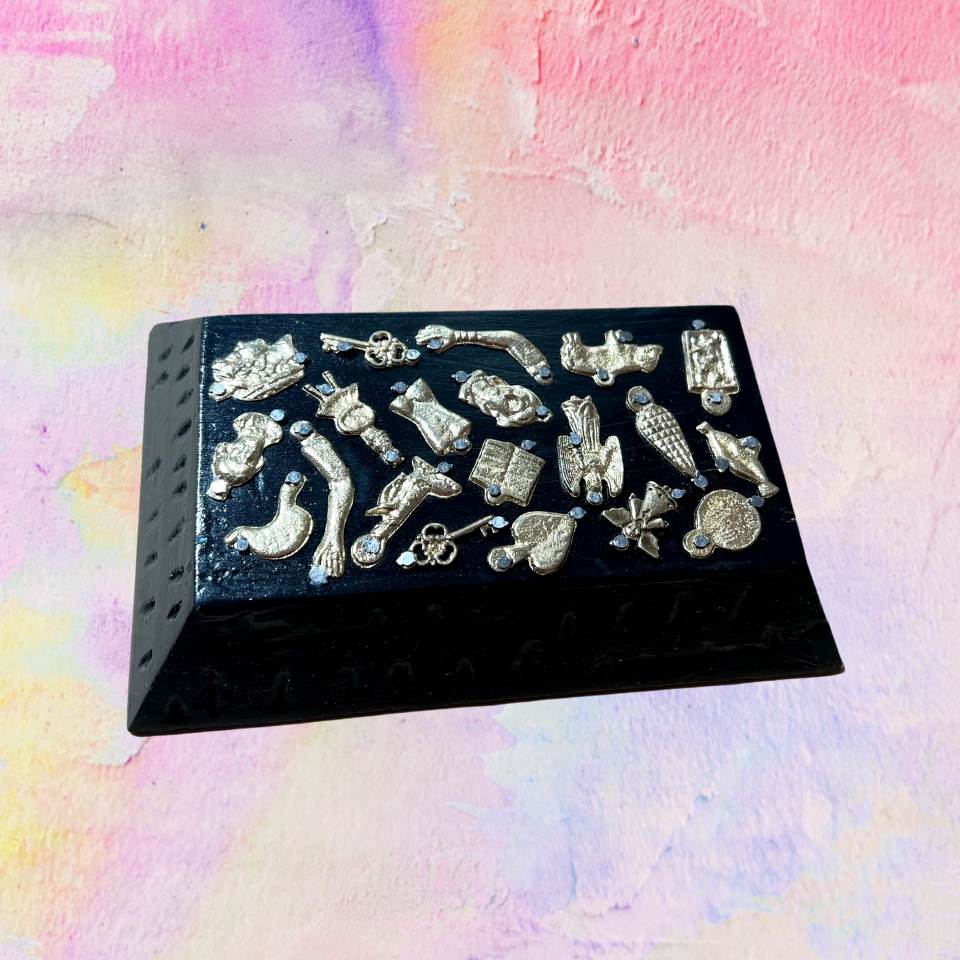 "Lingotto" Wooden Paperweight with Milagros Charms
