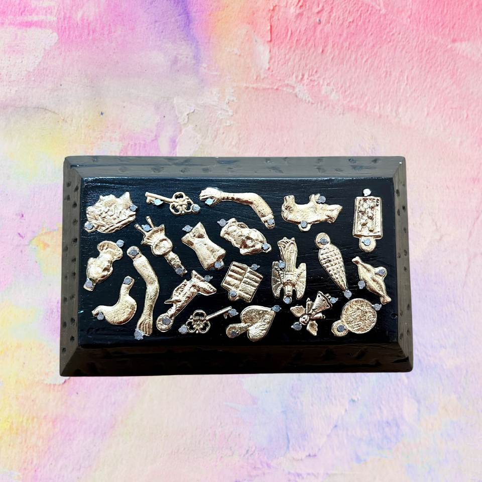 "Lingotto" Wooden Paperweight with Milagros Charms