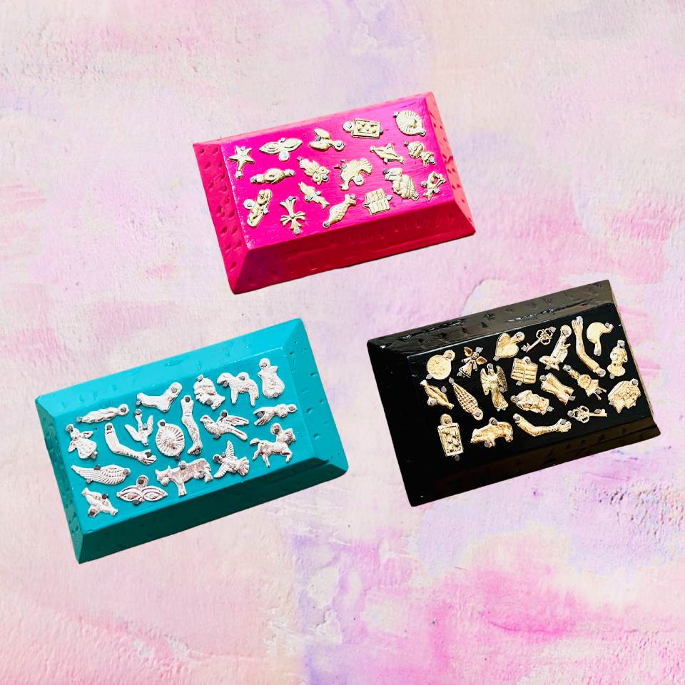 "Lingotto" Wooden Paperweight with Milagros Charms