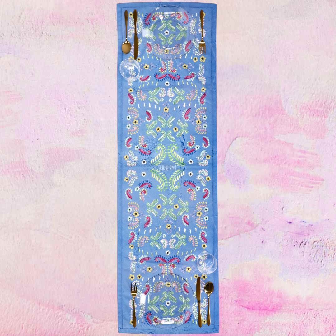 Chemin de table Blooming Happiness Bleu clair