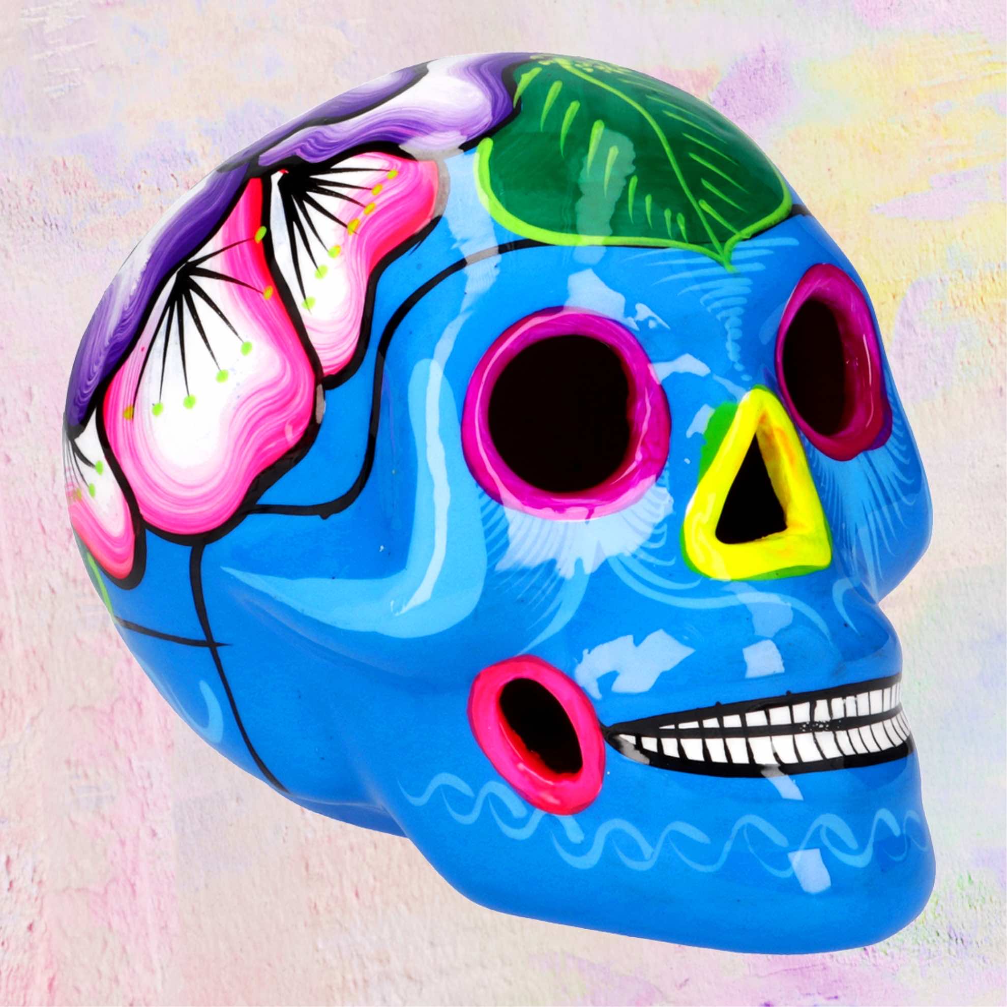 Ceramic Skull Hibiscus