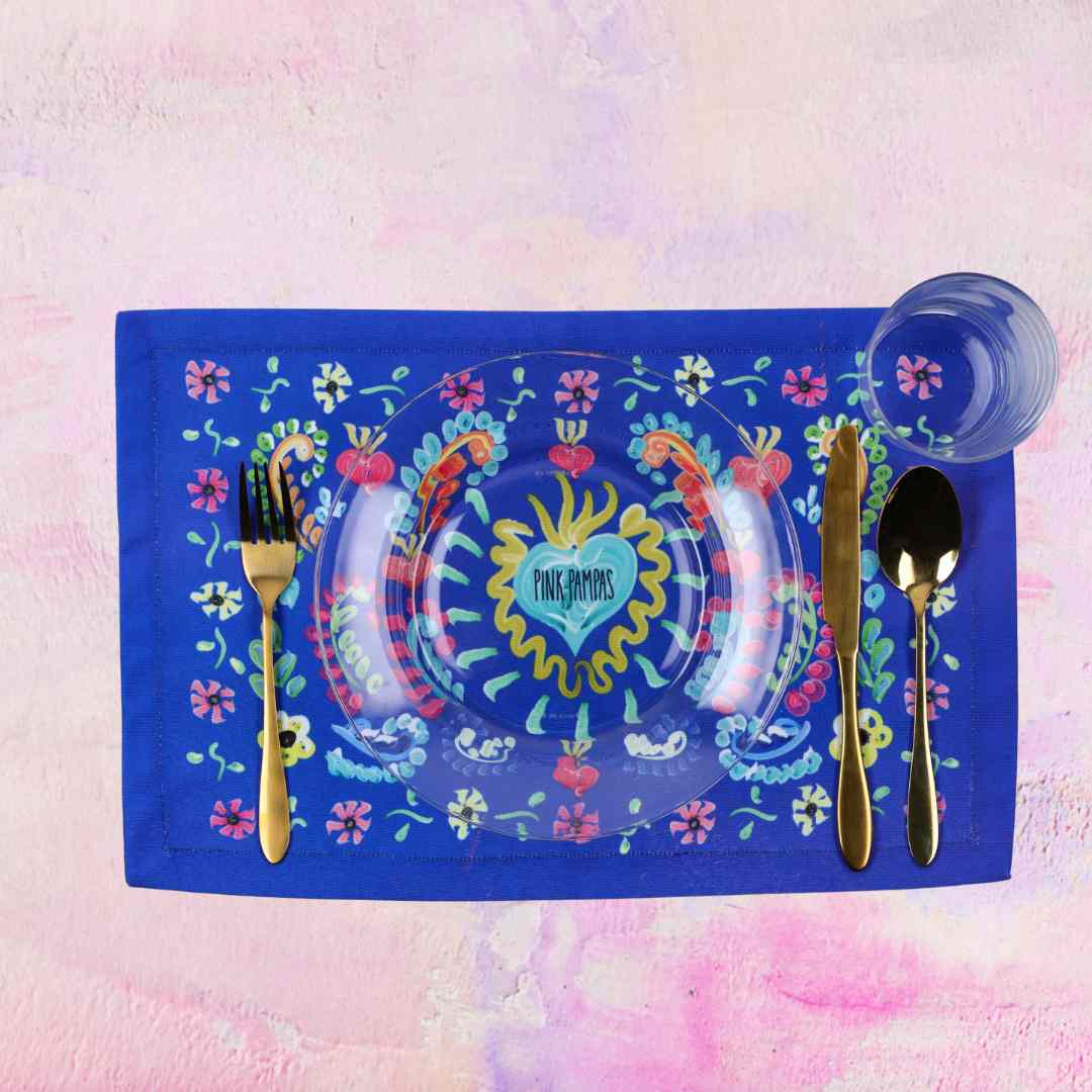 Individual Place Mat Blooming Happiness Blue