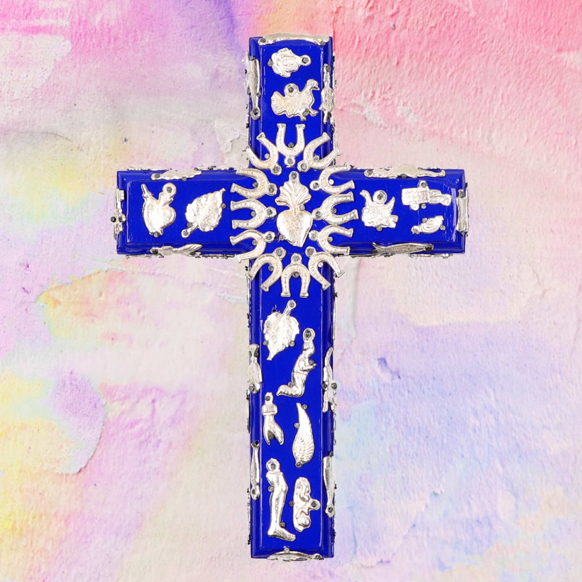 Wooden Cross with Milagros