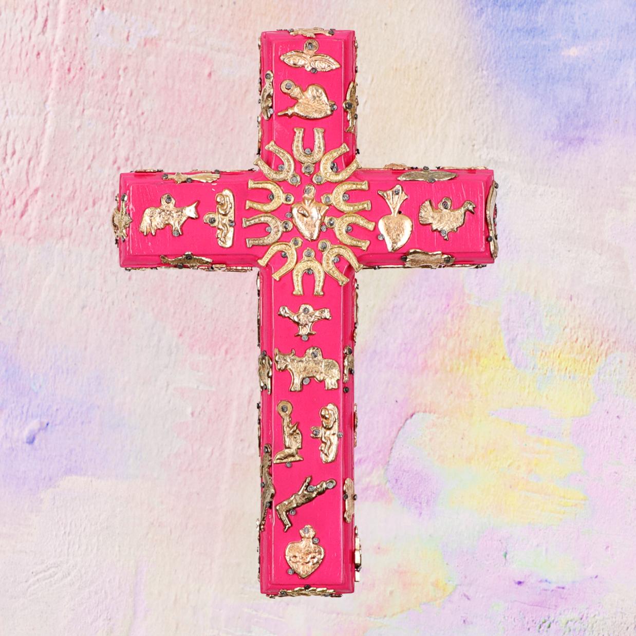 Wooden Cross with Milagros