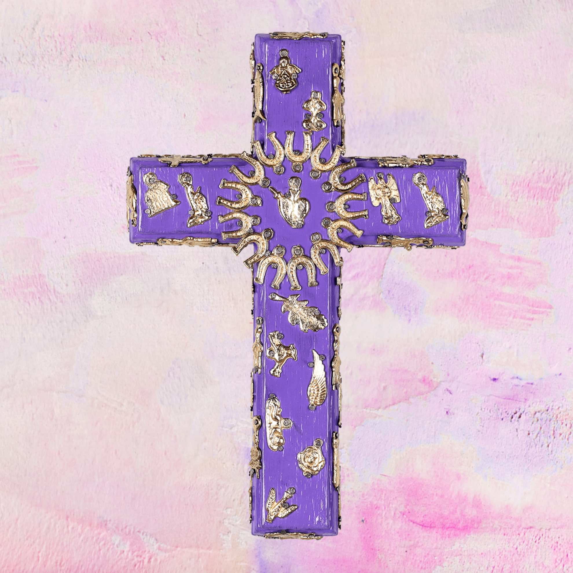 Wooden Cross with Milagros