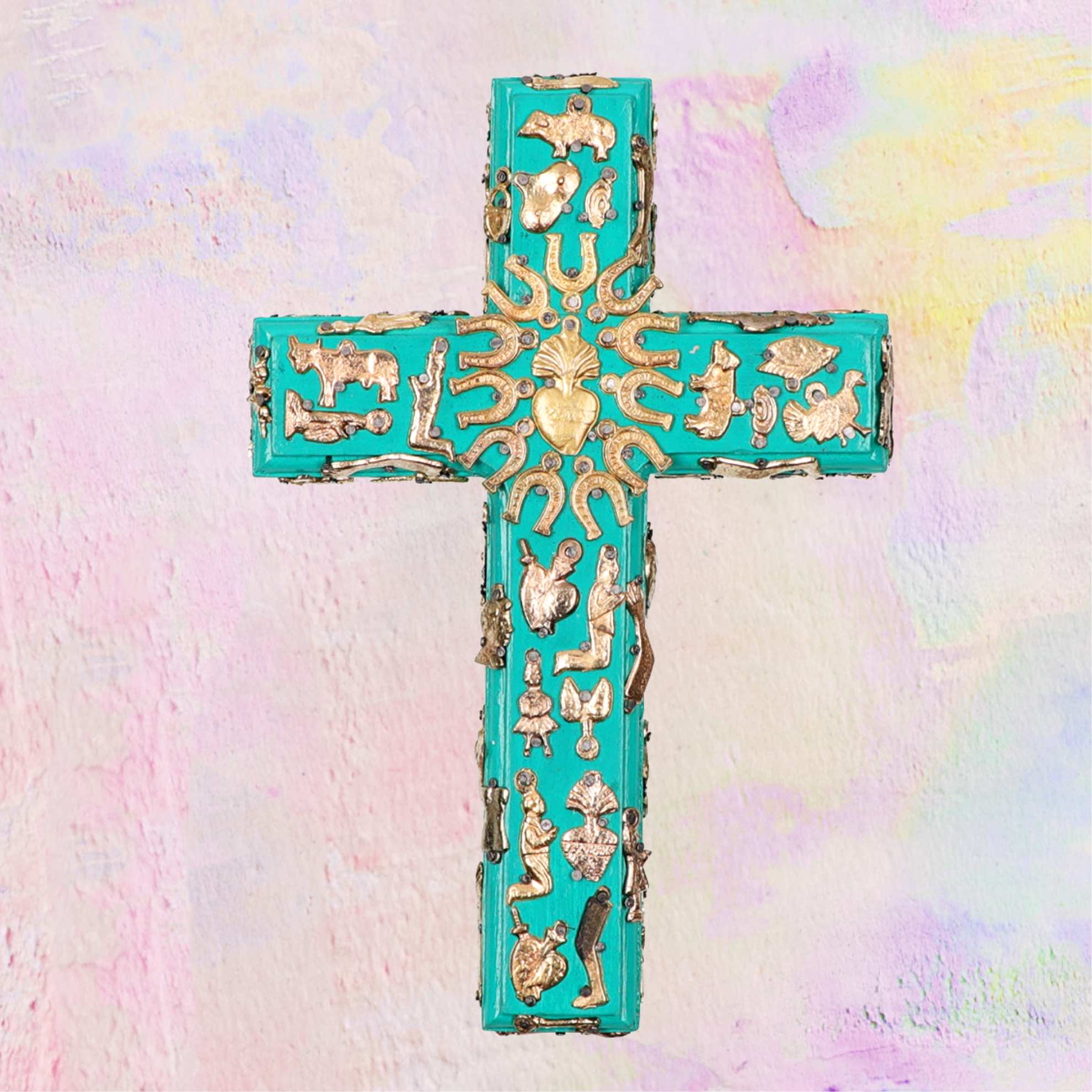 Wooden Cross with Milagros