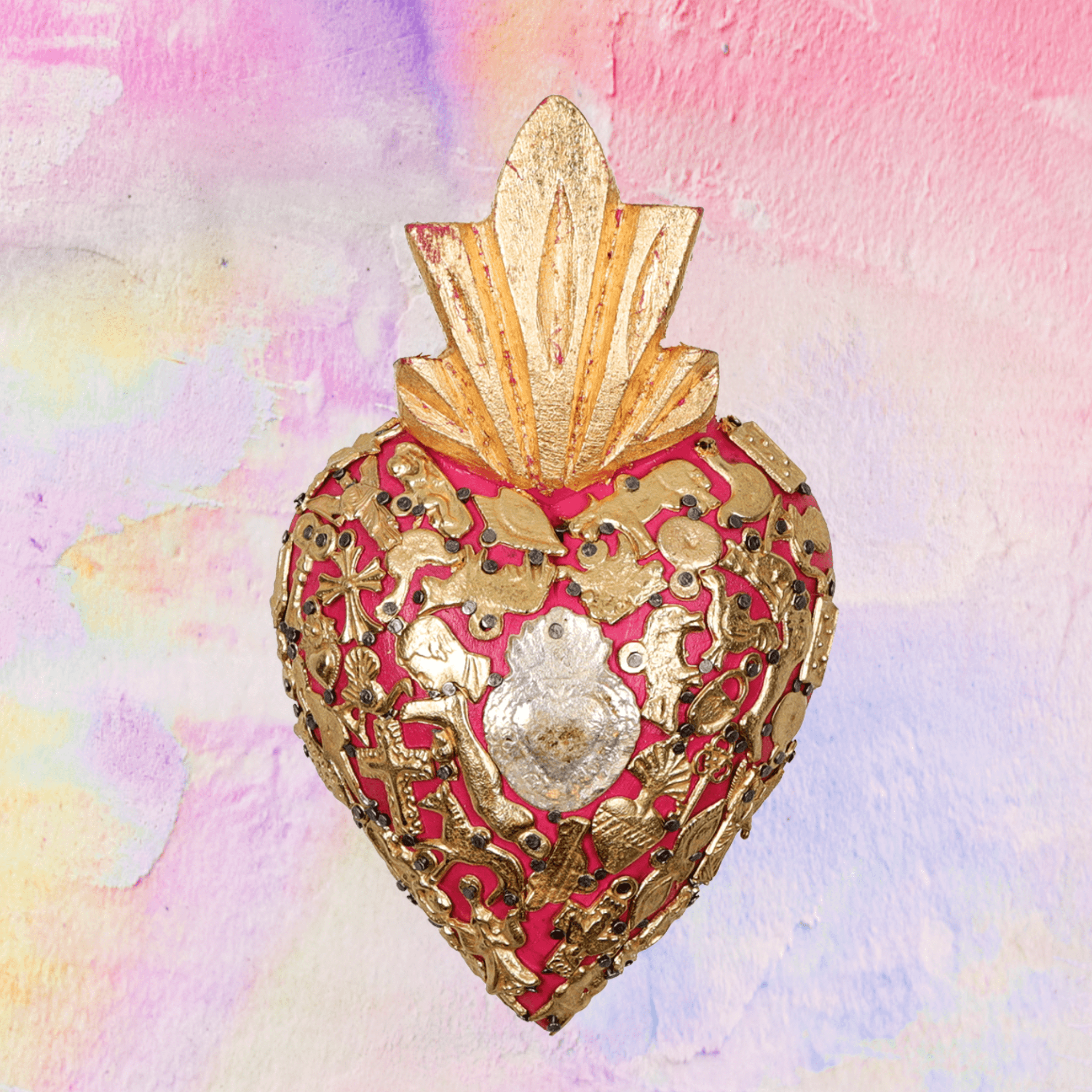 Medium Sacred Heart with Milagros