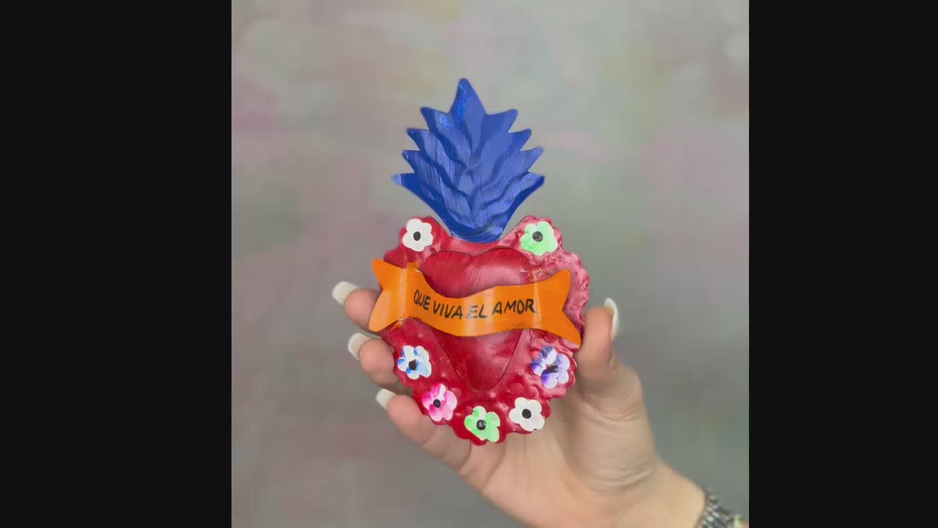 Decorazione da muro Cuore Milagros artigianato messicano ex voto originale in metallo dipinto a mano scritta frase d'amore