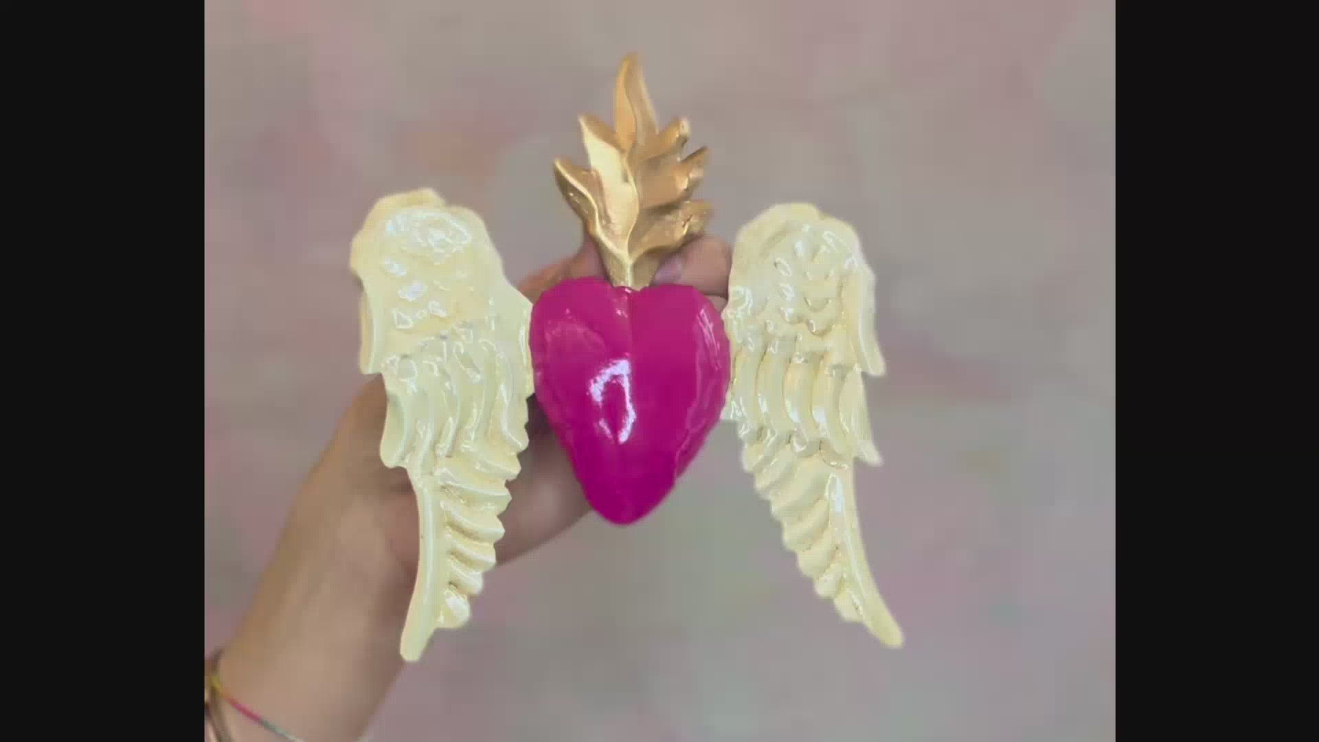Decorazione da muro artigianale Cuore sacro Milagros messicano ex voto colorato originale in metallo dipinto a mano con al