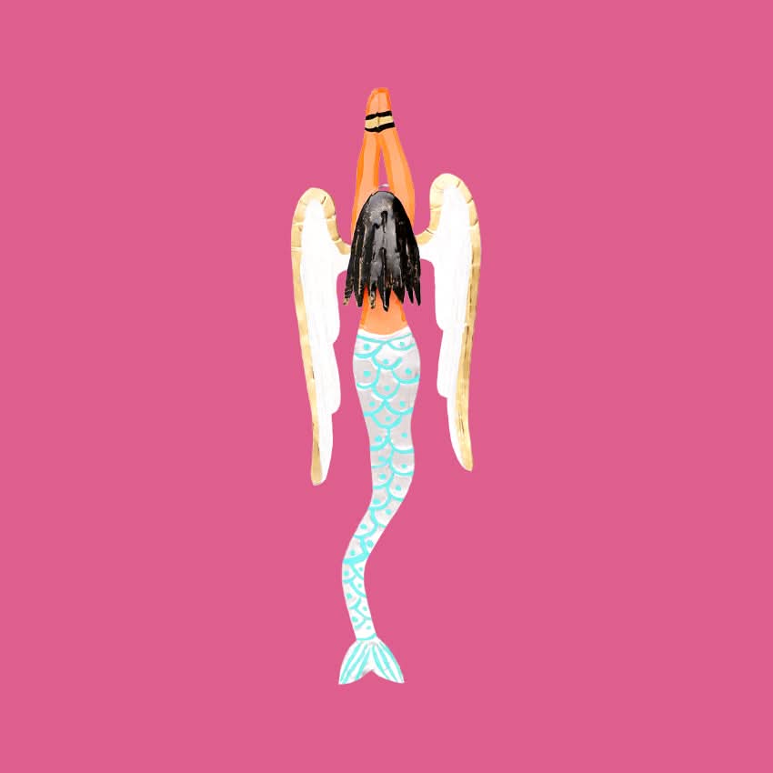 Decorazione da muro artigianale messicano ex voto sirena angelo simbolo femminile dipinta a mano con ali in metallo colorato