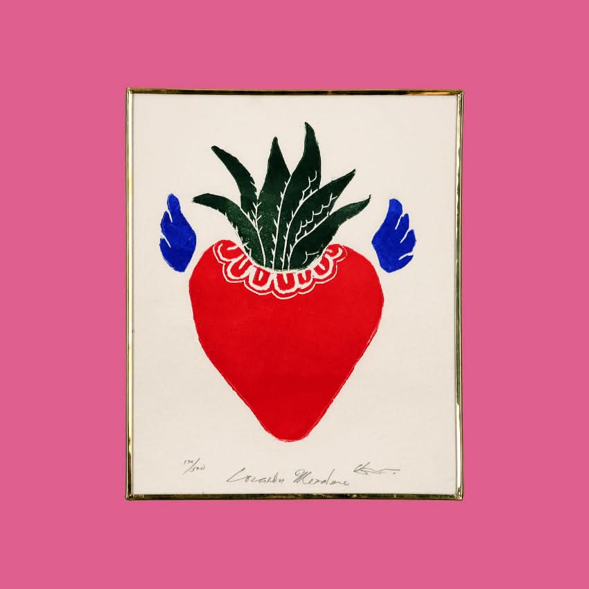 Decorazione quadro da muro disegno con Cuore sacro Milagros messicano ex voto dipinto a mano tattoo e cornice in ottone