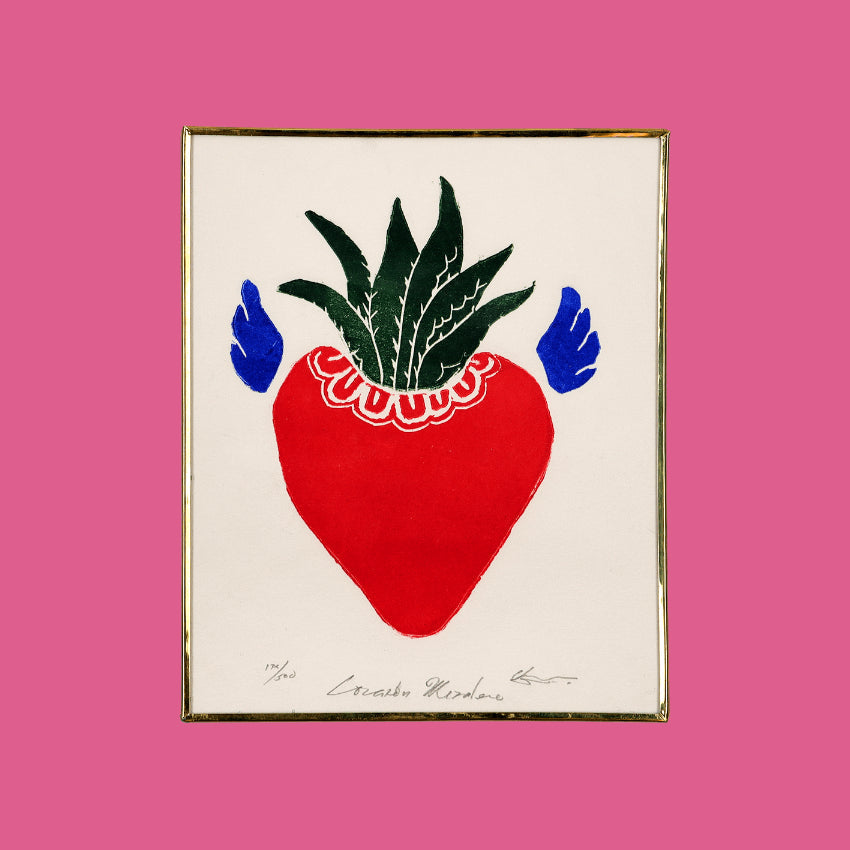 Decorazione quadro da muro disegno con Cuore sacro Milagros messicano ex voto dipinto a mano tattoo e cornice in ottone