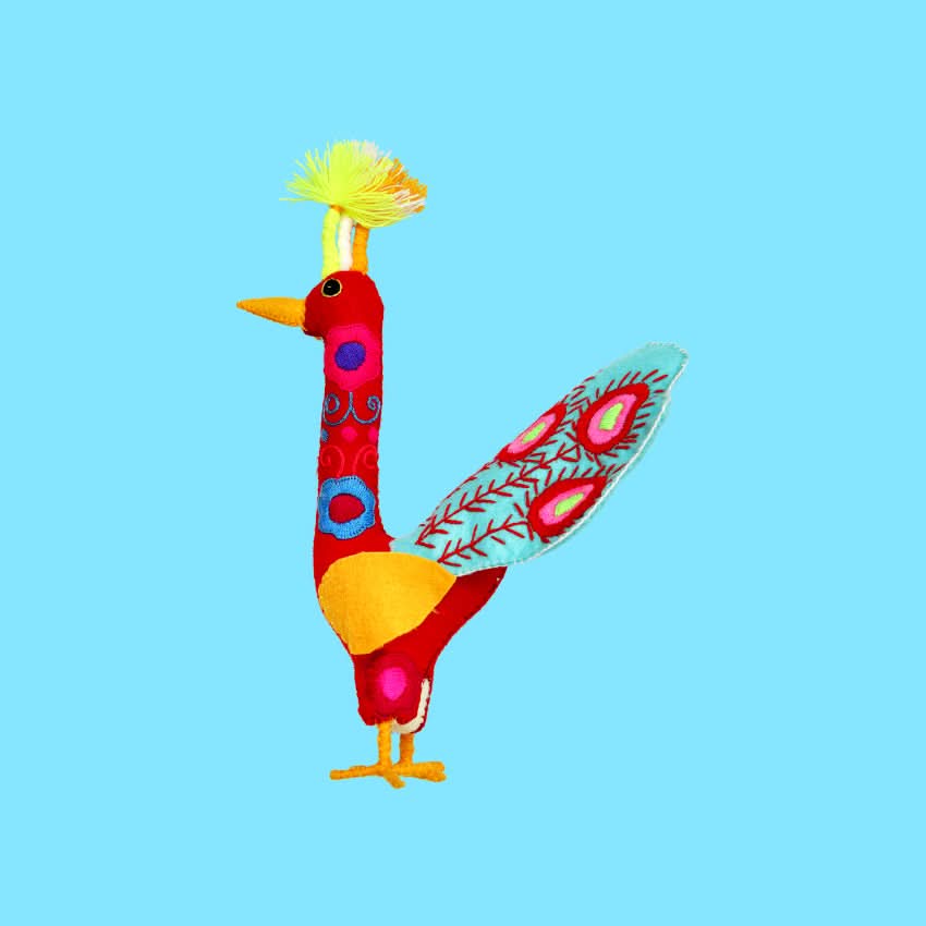 Decorazione arredo casa da tavolo artigianato peluche pavone fatto a mano colorato e ricamato in lana messicano