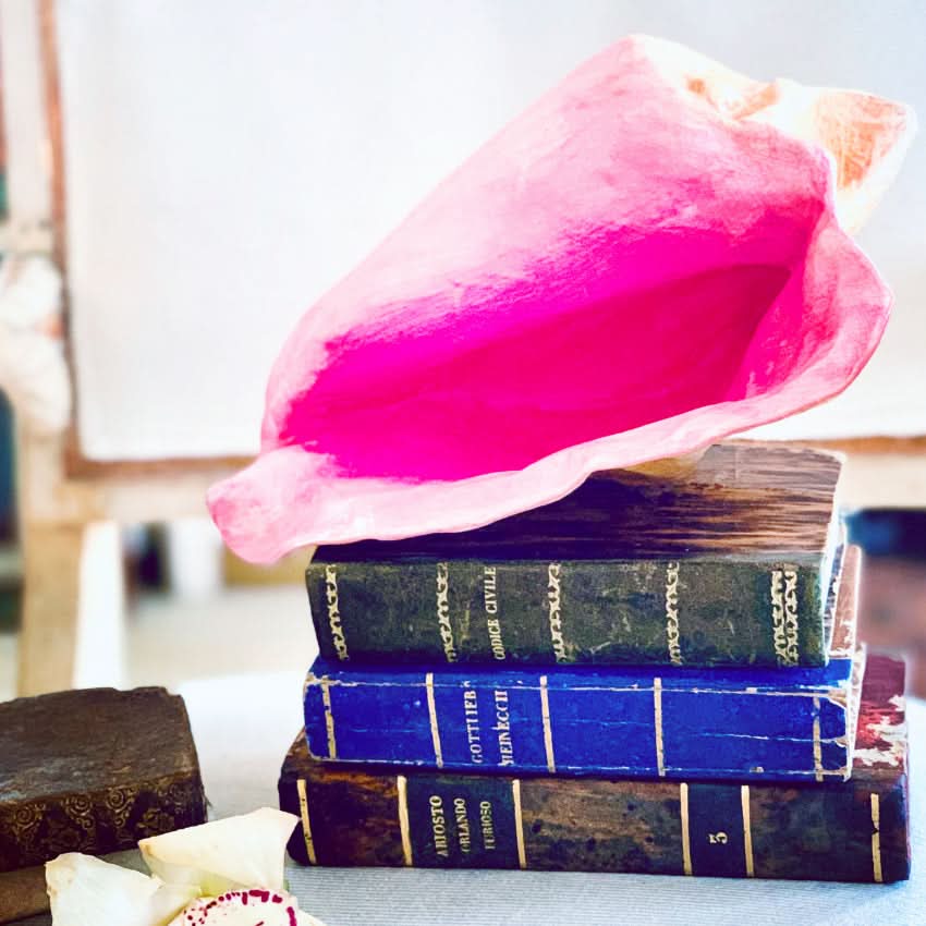 Decorazione scultura arredo casa da tavolo in cartapesta colorata artigianato messicano conchiglia mare eco sostenibile