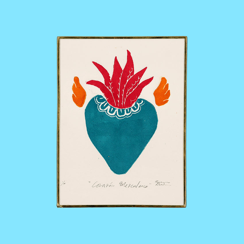 Decorazione quadro da muro disegno con Cuore sacro Milagros messicano ex voto dipinto a mano tattoo e cornice in ottone