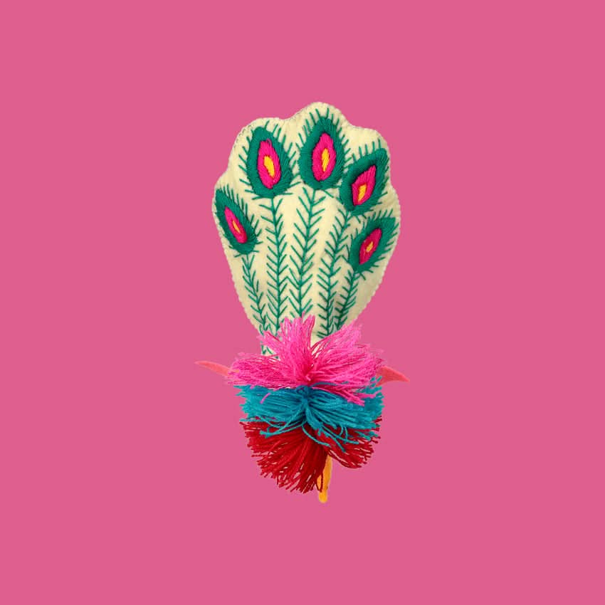 Decorazione arredo casa da tavolo artigianato peluche pavone fatto a mano colorato e ricamato in lana messicano