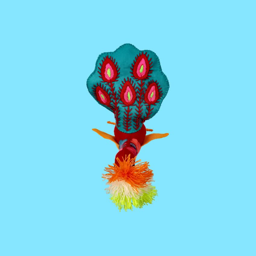 Decorazione arredo casa da tavolo artigianato peluche pavone fatto a mano colorato e ricamato in lana messicano