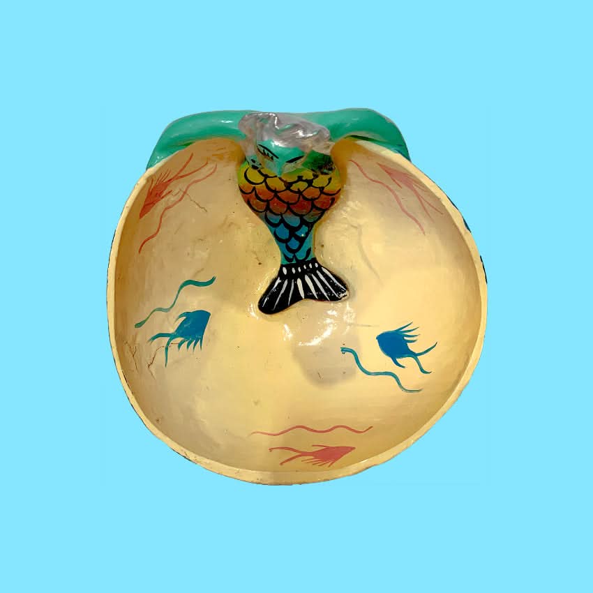 Ciotola artigianale messicana decorazione da tavola in cocco dipinta a mano con sirena in argilla originale colorata