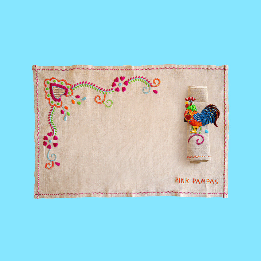 decorazione accessorio da tavola portatovagliolo con animale gallo in metallo colorato fatto a mano artigianato messicano
