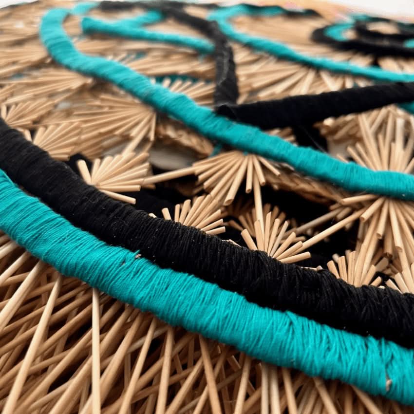 decorazione accessorio da muro artigianale paglia messicano dettaglio cotone ricamato a mano stella