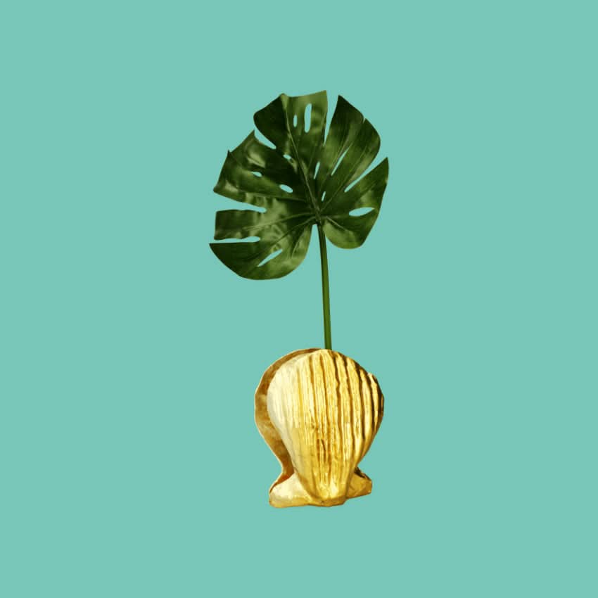 Decorazione scultura arredo casa vaso da tavolo in cartapesta colorata artigianato messicano conchiglia eco sostenibile