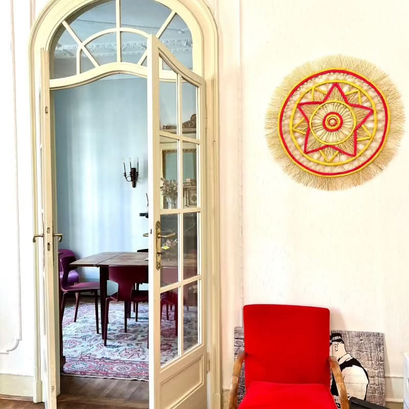 decorazione accessorio da muro artigianale paglia messicano dettaglio cotone ricamato a mano stella