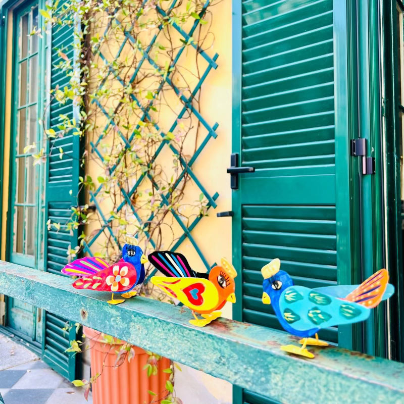 decorazione accessorio da tavola segnaposto con animale pavone in metallo colorato fatto a mano artigianato messicano 