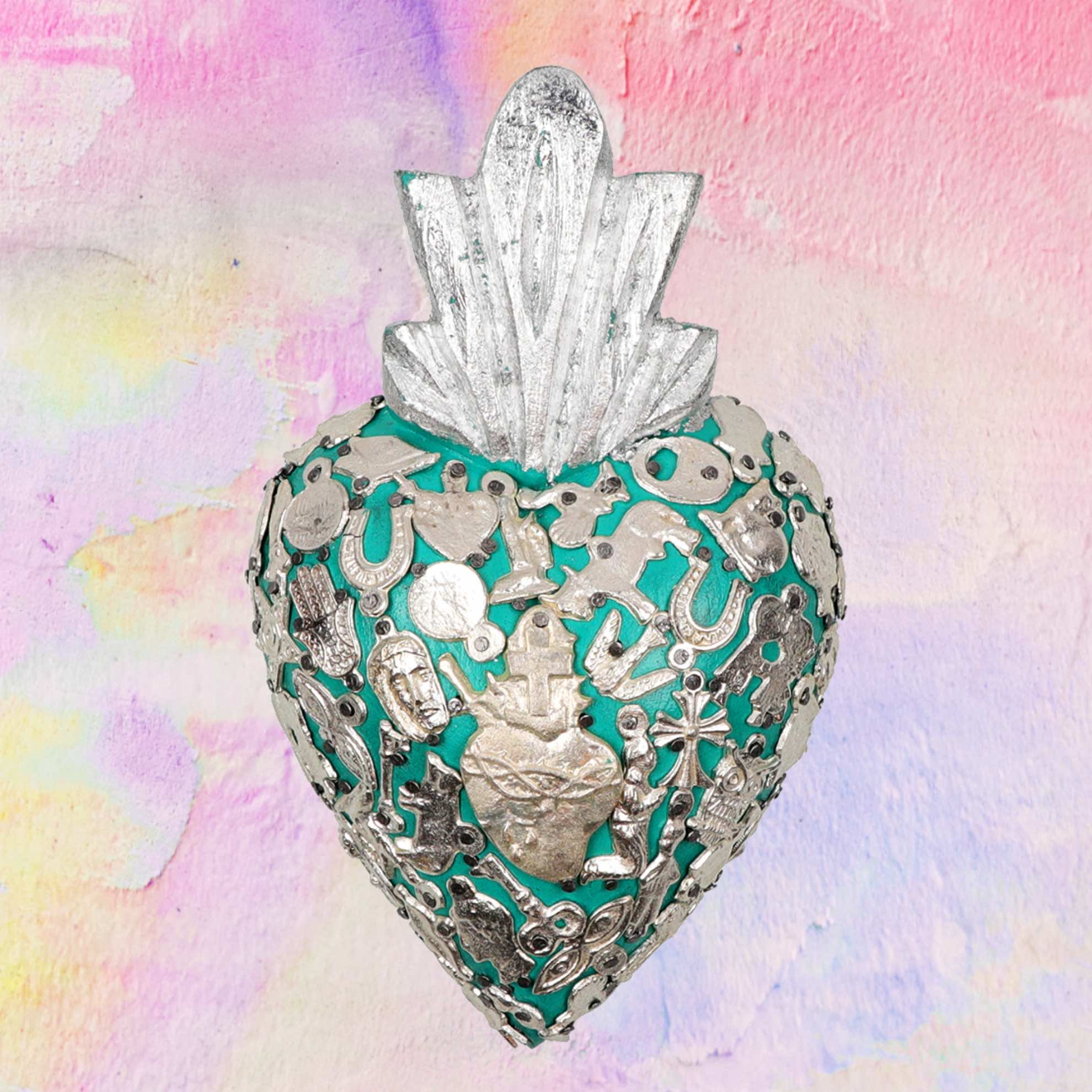 Cuore Artigianale Messicano In Latta - Decorazione Appendibile 16,5x8,5 Cm | Stile Tradizionale Oaxaca - Foto 10