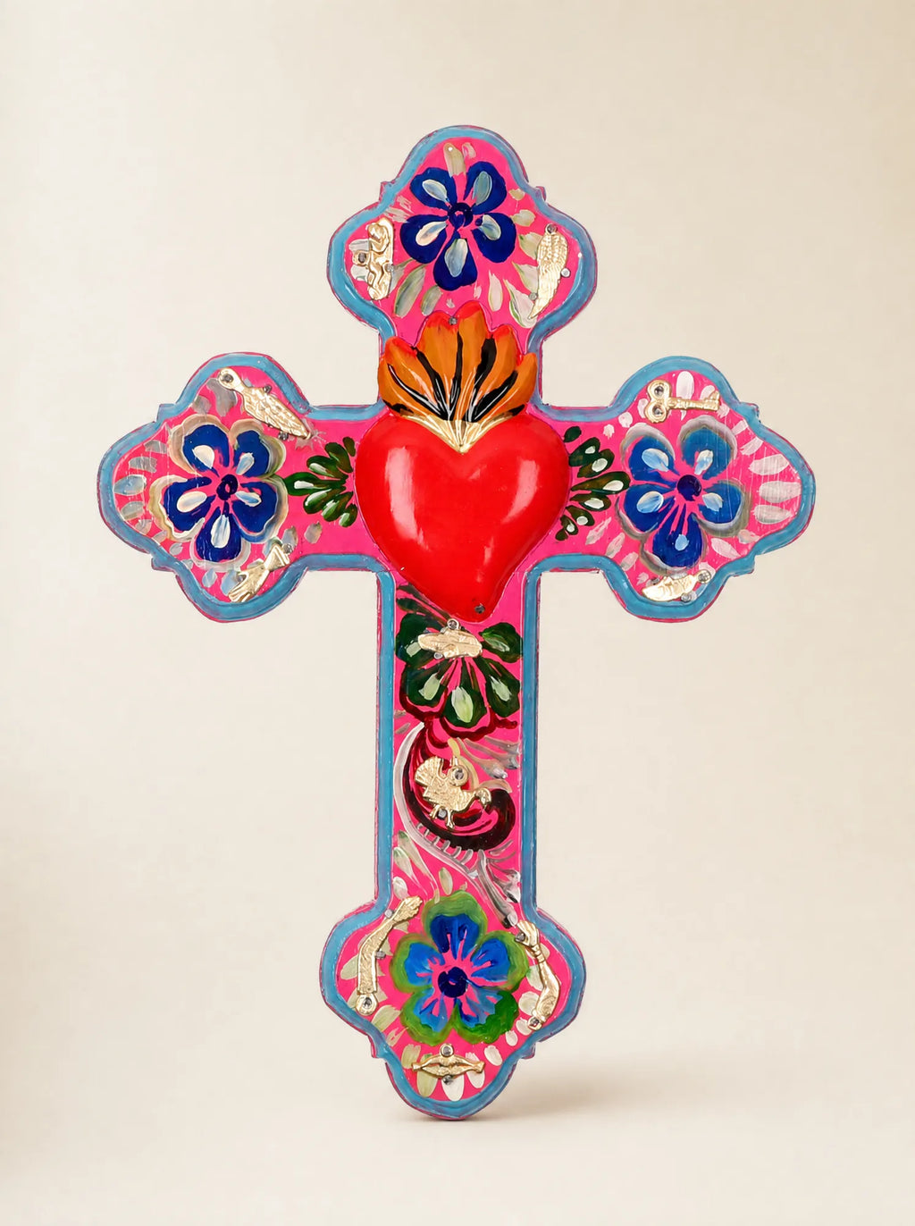 Croce Folk in Legno con Cuore 3D