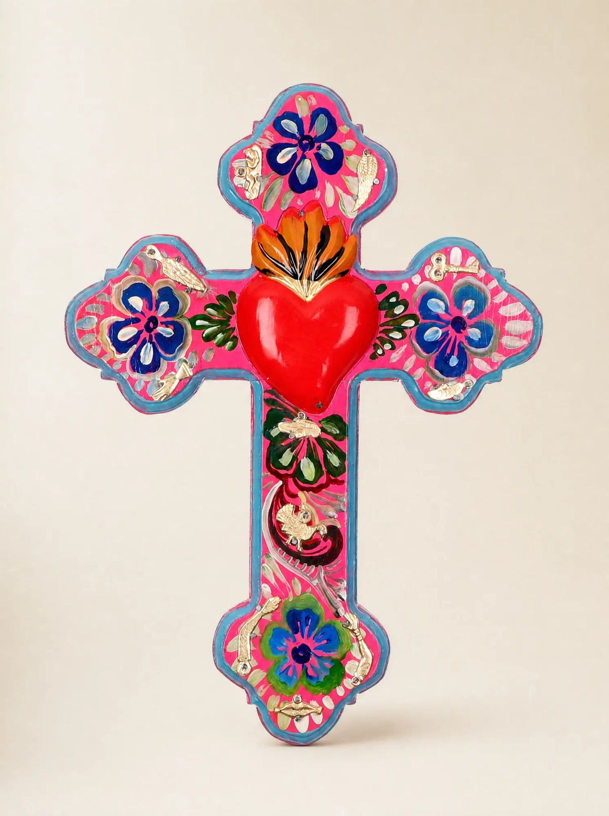Croce Folk in Legno con Cuore 3D