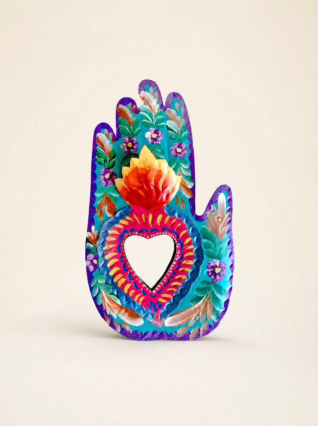 Specchio Mano Floreale – Turchese