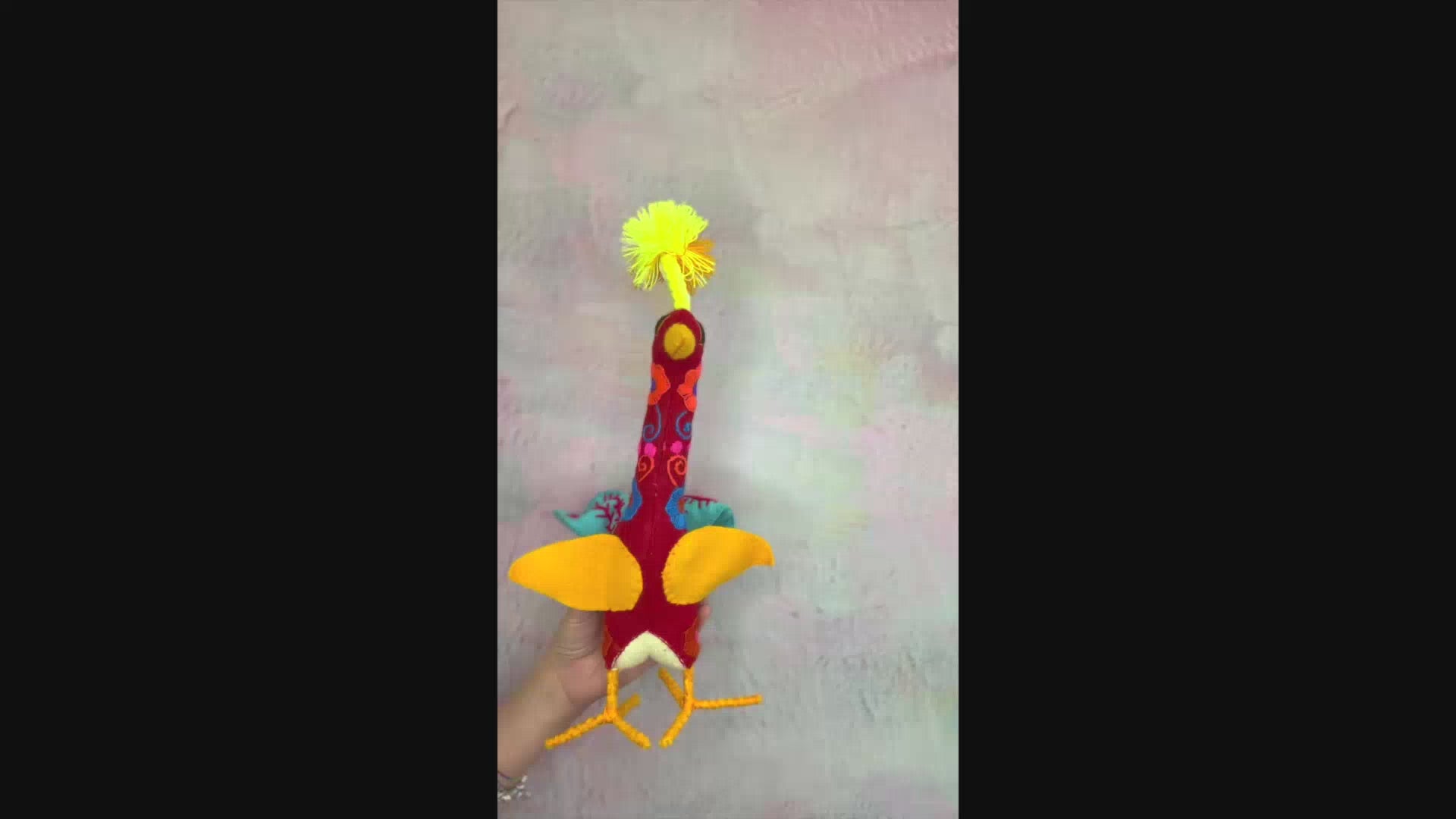 Decorazione arredo casa da tavolo artigianato peluche pavone fatto a mano colorato e ricamato in lana messicano 
