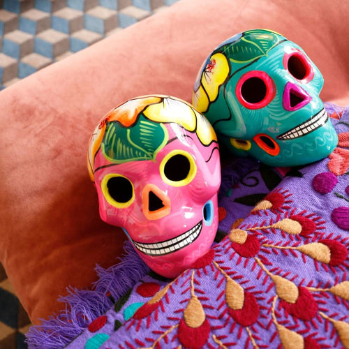 Ceramic Skull Hibiscus