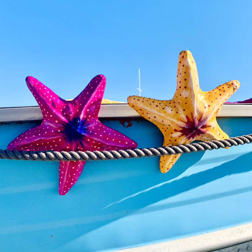 Decorazione scultura arredo casa da tavolo in cartapesta colorata artigianato messicano stella marina eco sostenibile