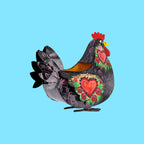 Decorazione arredo casa giardino vaso artigianato gallina metallo colorata messicana con cuore ex voto porta fortuna 